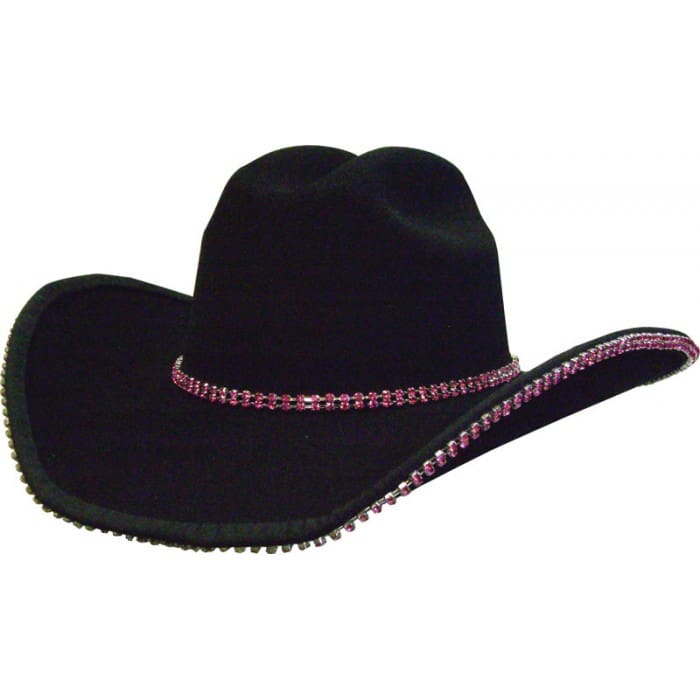 Rhinestone Bound Edge w/ Hat Band (Glass Double Row Crystals - Hot Pink)