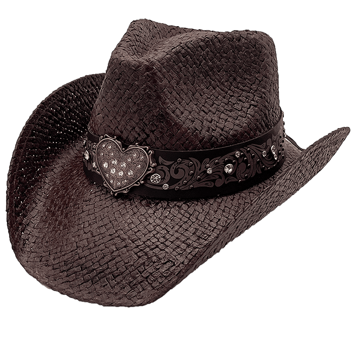 Straw Pinch Heart Band - Brown