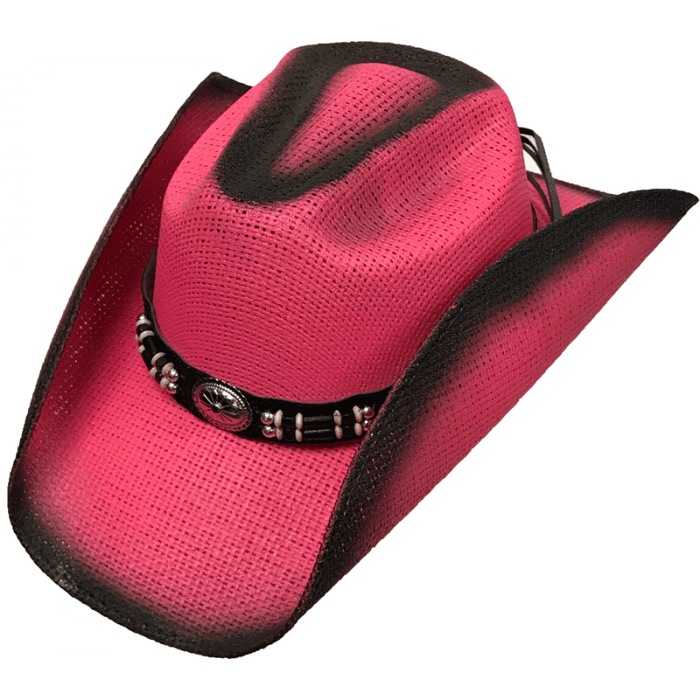 Kids' Twisted Two-Tone Straw Pinch w/ Elastic - Neon Pink/Black Tea Stain