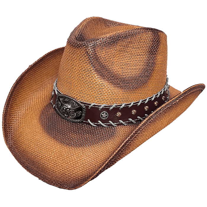 Straw Pinch Longhorn Band - Brown Teastain
