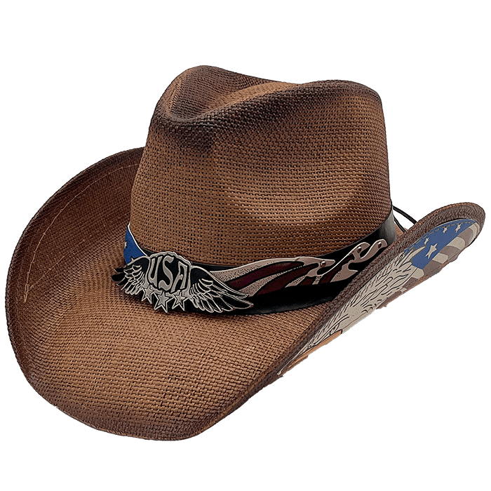 Straw Pinch Eagle Patch - Brown Teastain