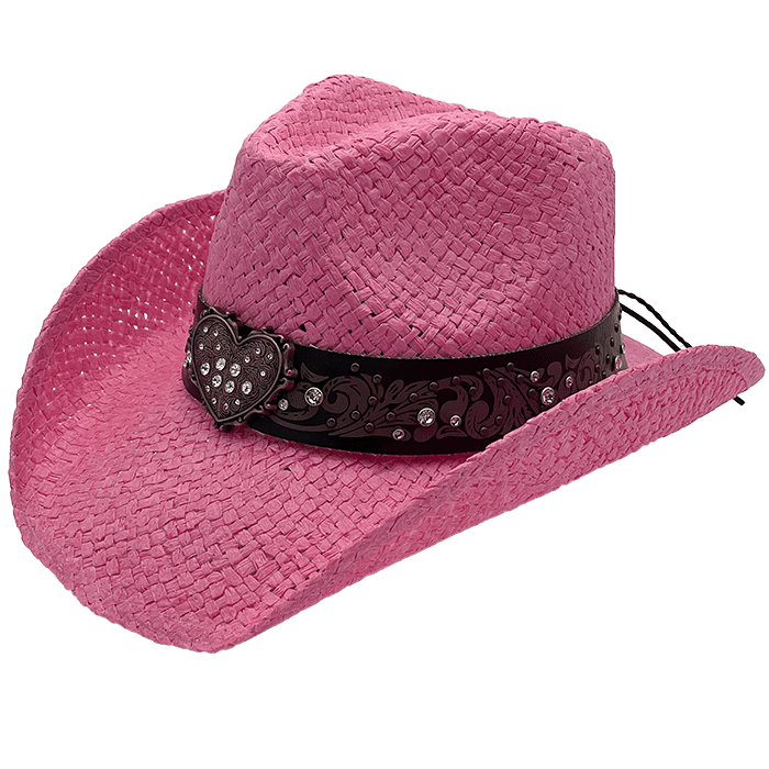 Straw Pinch Heart Band - Pink